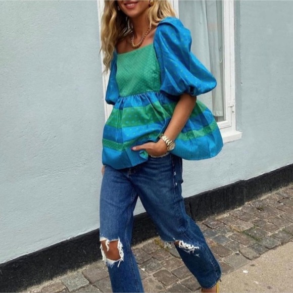 STINE GOYA Tops - New Stine Goya Babydoll Green/Blue Blouse Top, size XS